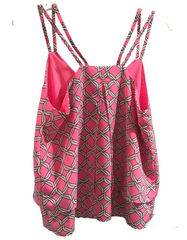Crown & Ivy Tiered dual strapped racer back flowy tank sleeveless blouse basket weave print - Image 2