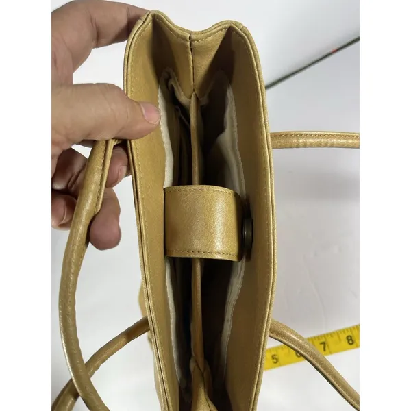 Nine West Vintage Shoulder Bag Tote Purse Tan Faux Leather Y2K Medium Double Str - Image 4