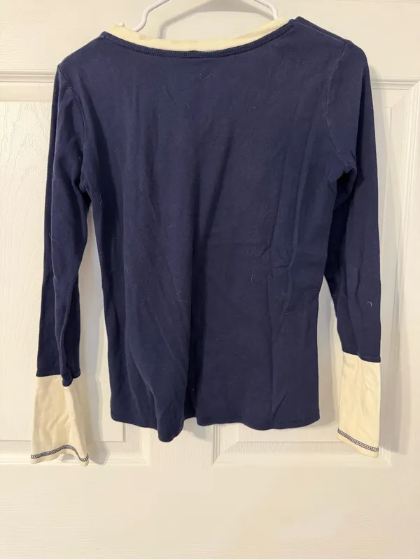 Tommy Hilfiger Navy Long-Sleeve Henley with Cream Trim - Image 2