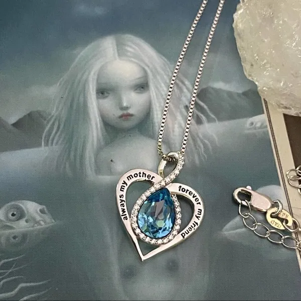 “Always My Mother Forever My Friend” Sterling Silver CZ Infinity Necklace - Image 2
