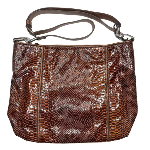 Vintage Brighton Set Brown Snake Print Purse Bag Slouchy Leather Matching Wallet - Image 2