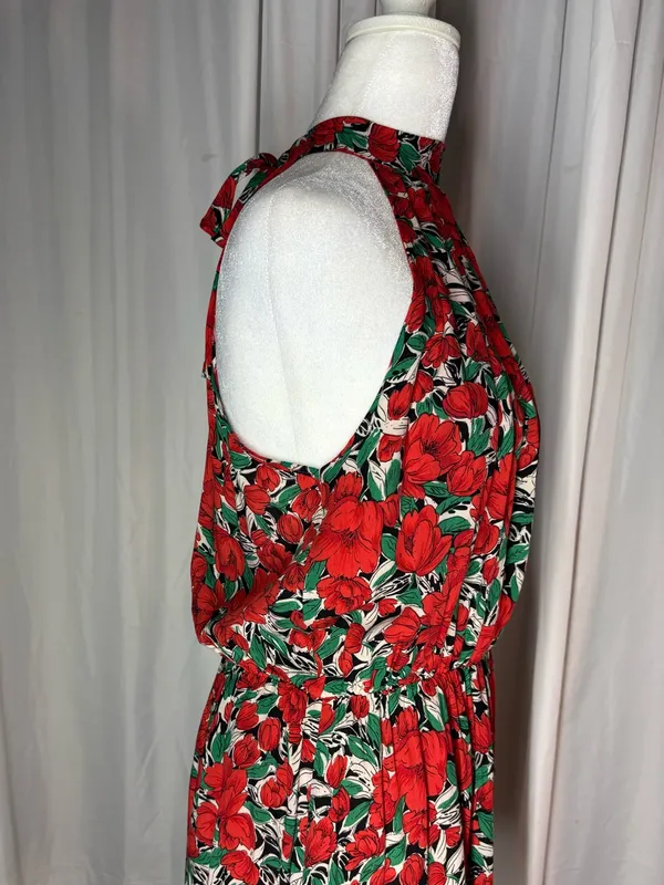 Red Floral Halter Mini Dress with Green Accents - Image 4