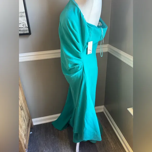 NEW Eliza J Asymmetrical One-Shoulder Dress Women's‎ Turquoise Sleeveless 14 - Image 4