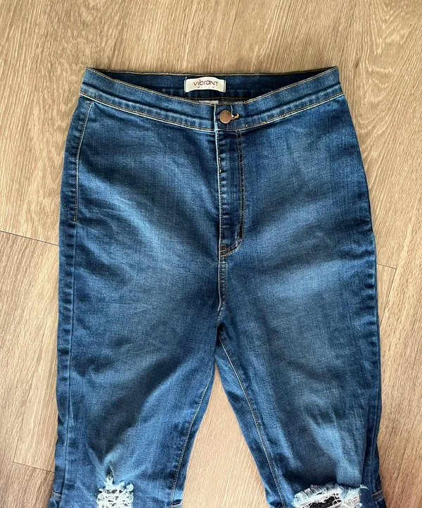 Vibrant Miu Blue Distressed Bell Bottoms Jeans - Image 4