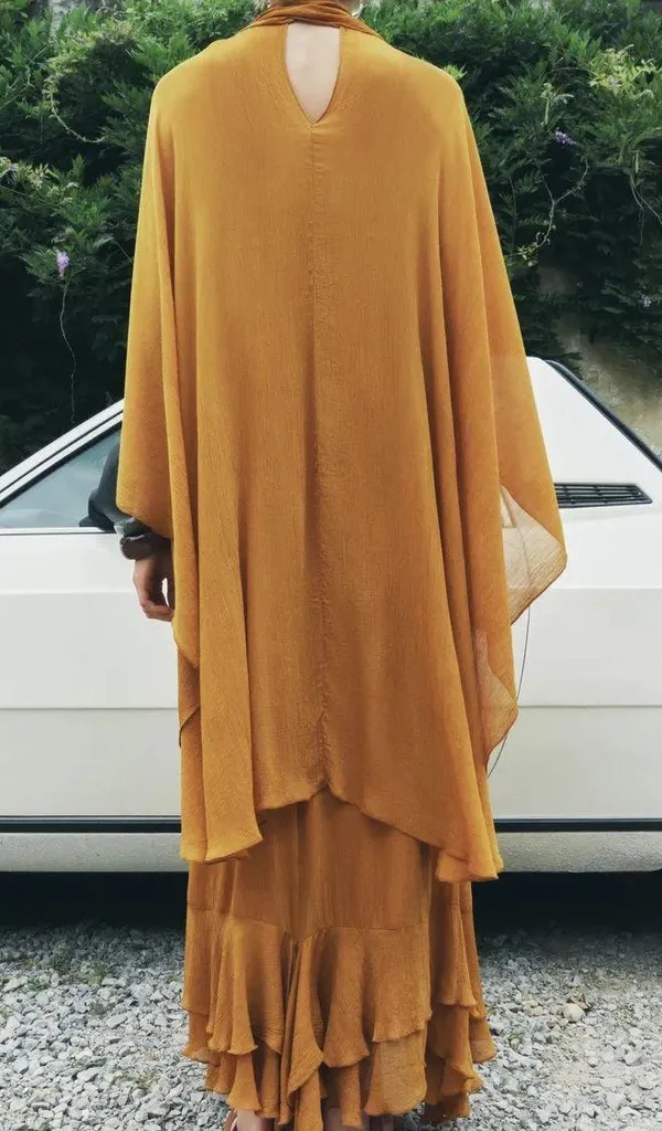 Zara dress maxi cape mustard yellow flowy kimono kaftan boho summer - Image 8