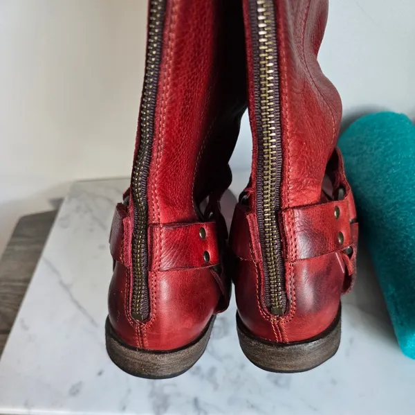 Frye, Phillip Harness Boots Red Burgundy Tall Leather Western Boot, Size 8.5 - Image 11