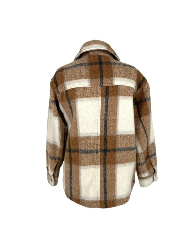 Avec Les Filles Plaid Shacket Jacket Button-Up Brown Cream Size Small Cabincore - Image 6