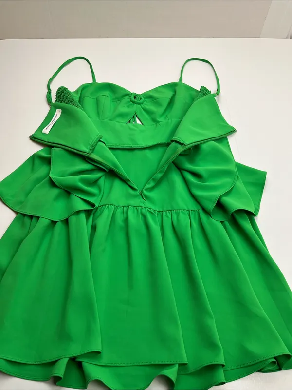 Amanda Uprichard Kelly Green Tiered Mini Dress Cutout‎ Front Summer Womens XS - Image 11