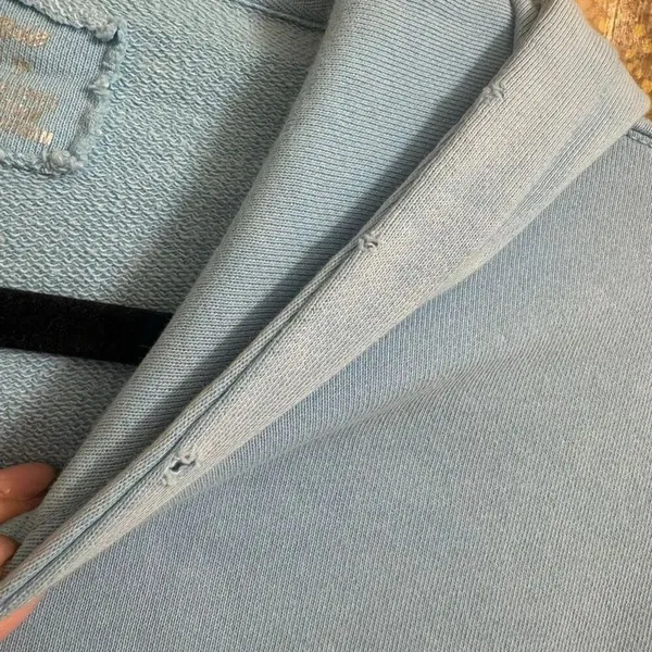 Aerie Light Blue Distressed Pullover Hoodie Oversized Sweatshirt XS - Image 7