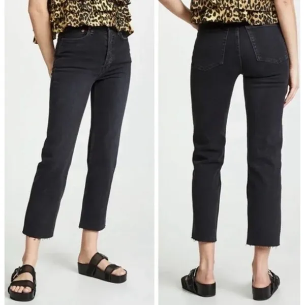 Re/Done Womens High-Rise Straight Leg Black Denim Jeans Size 29 - Image 3
