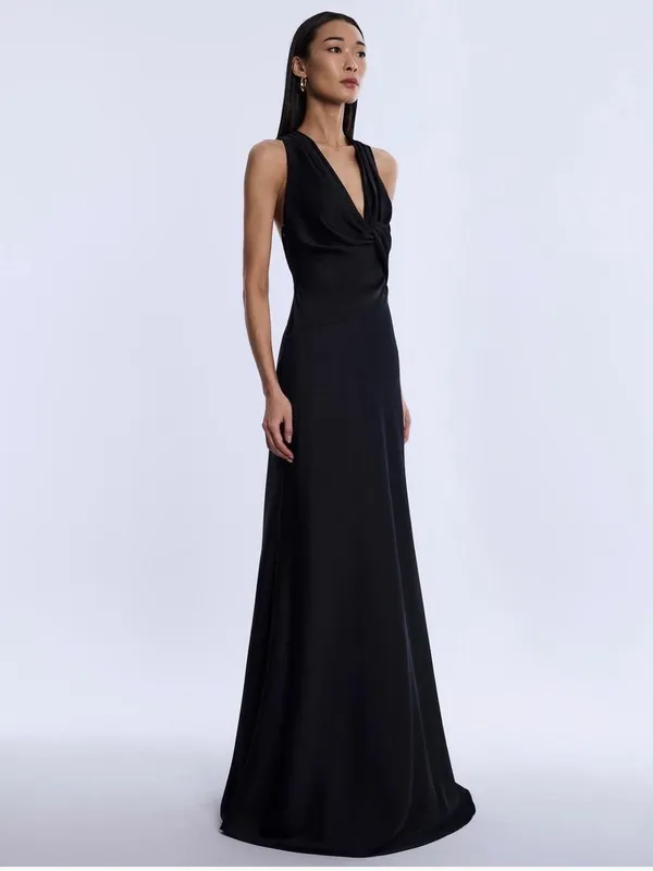 NWT o.p.t Few Moda black satin maxi gown size 10 criss cross twist - Image 3