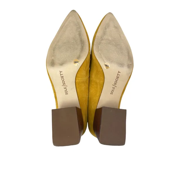 Sole Society Mustard Suede Leather Pointed Toe Block Heel Slip On Pumps Shoes 10 - Image 4