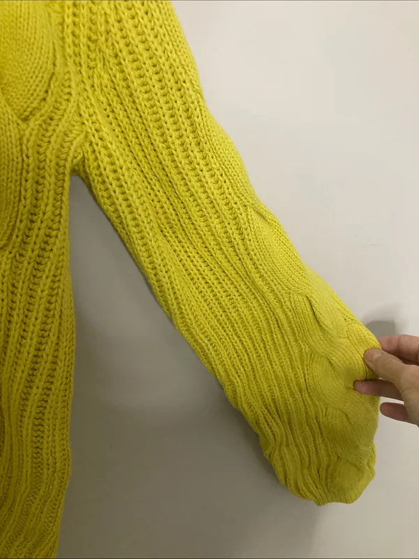 St. John's Bay Neon Yellow Cable Knit V-Neck Cardigan S - Image 9