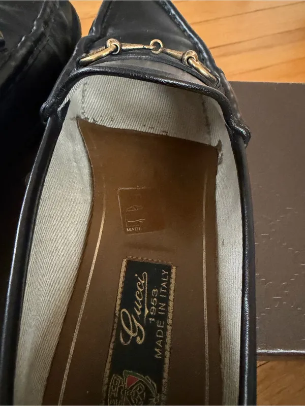 Gucci 1953 Horsebit Black Leather Loafers Gold Size 38 - Image 11