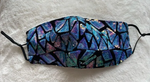 NWOT Blue Rainbow Iridescent Holographic Sequin Face Mask - Image 3
