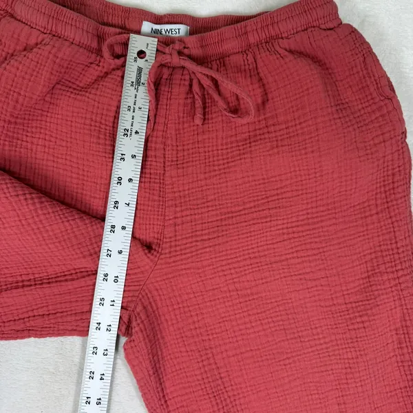 Nine West Jeans Red Cotton‎ Gauze Wide Leg Cropped Pants Large UDNWW3021-MRD - Image 4
