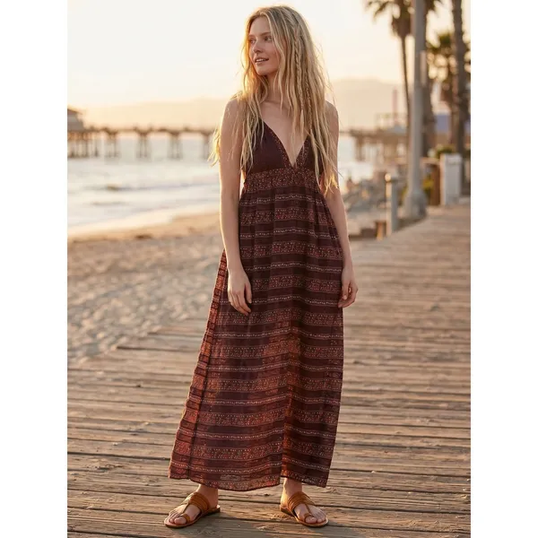Free People Bohemian Beachy Retro 70s Floral Lace Lotus Maxi Dress Large - Image 4