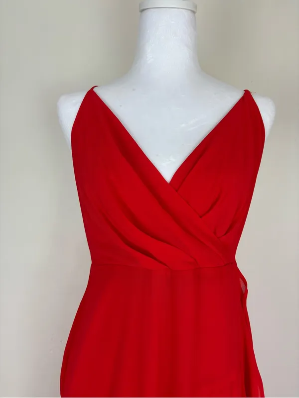 ASTR the Label red chiffon overlay ruffle front maxi dress. Medium - Image 3