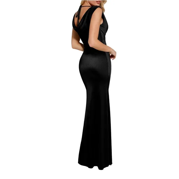NWT Popilush Shapewear Maxi‎ Dress Cowl Neck Built-In Bra Black Small - Image 3