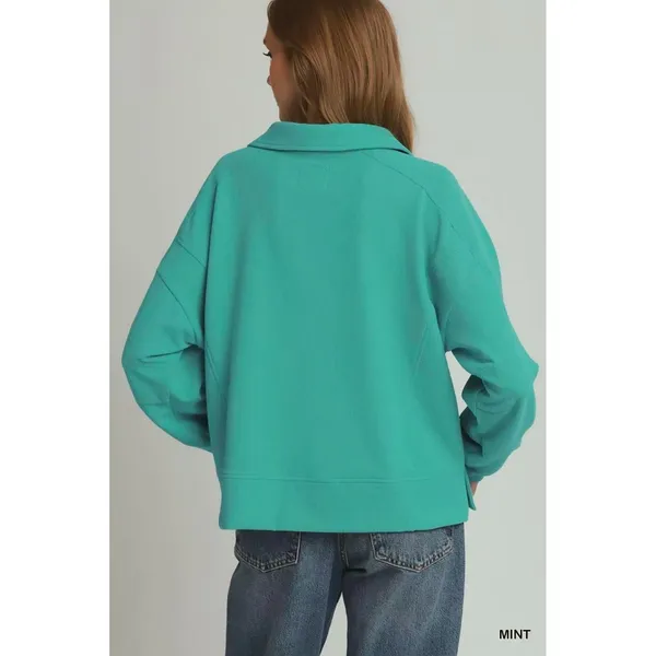 Umgee‎ Brushed Waffle Polo Collared Pullover - Medium - Image 3