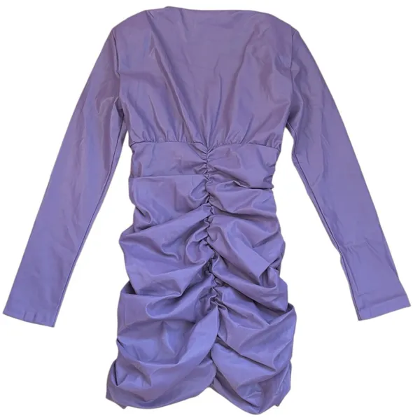 NWT Zara Faux Leather Ruched V Neck Dress Purple Size Small - Image 9