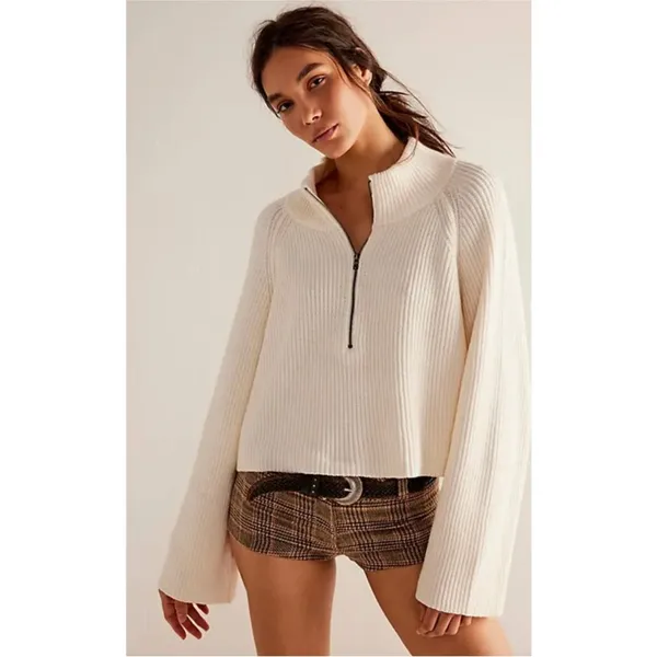 NEW Free People Sugar Ivory Greta Half Zip Pullover Sweater Sz XL NWOT - Image 2