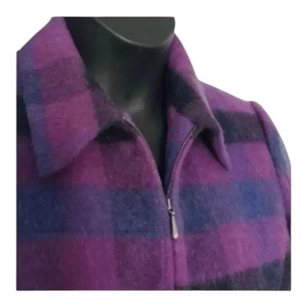 Dressbarn Vintage Women Purple Plaid Retro Jacket Blazer Size 12 Wool Blend - Image 5