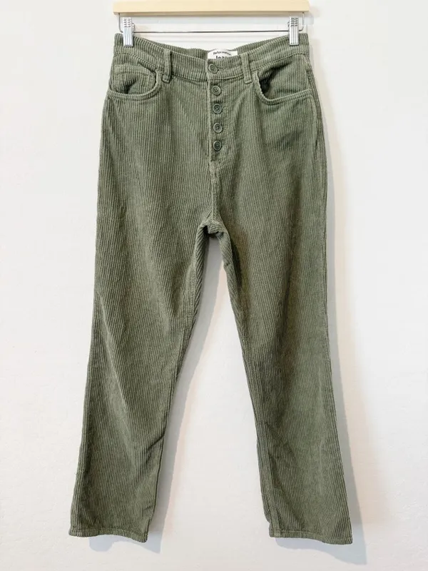 Reformation Cynthia Pants Size 27 Moss Green Corduroy Button Fly Whimsigoth Chic - Image 4