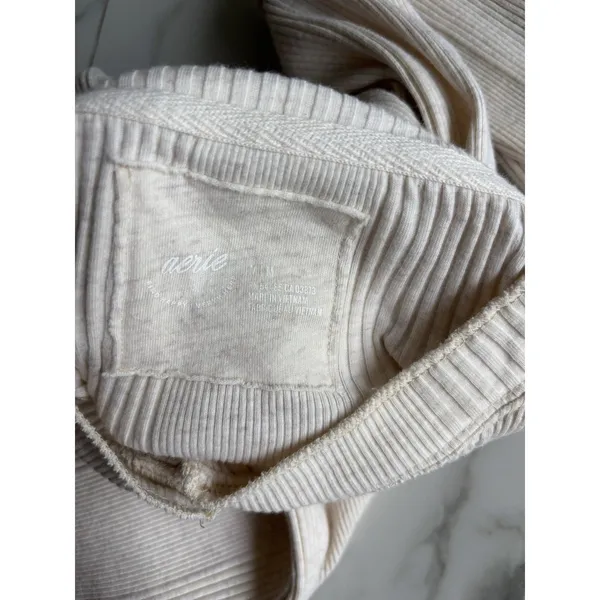 Aerie Cream Ribbed Henley Top Long Sleeve Button Front Fitted Thermal Size M - Image 6