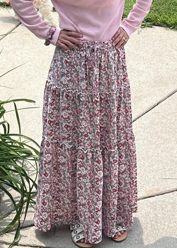 Floral Tiered Maxi Skirt High Waist - Image 9
