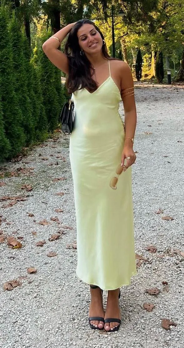 Zara lime Light Green Slip maxi Dress - Image 4