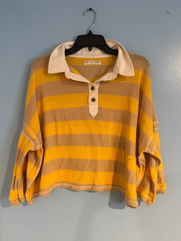 Free People Aggie Stripe Top Oat Latte Yellow - Image 2