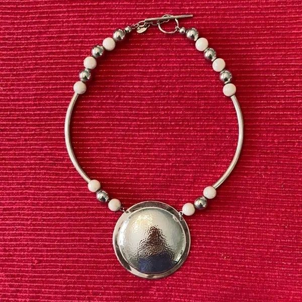 Vintage Park Lane necklace silver medallion with silver & grayish beads EVC - Image 2