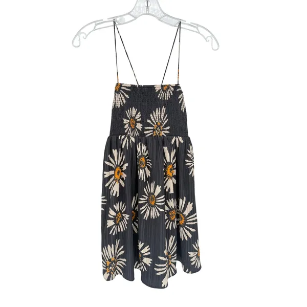 American Eagle Cami Mini Dress Womens XS Black Floral Smocked Daisy Boho Y2K 90s - Image 6