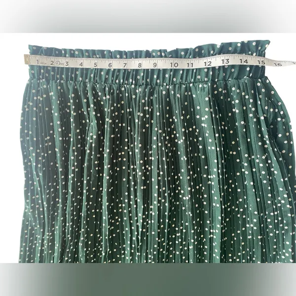 Exlura Women’s High Waist Green White Polka Dot Pleated Midi Swing Skirt Size XL - Image 8