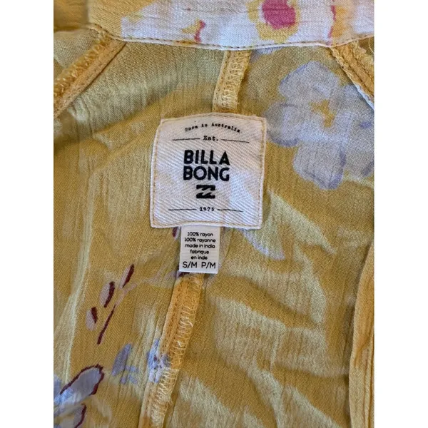 Billabong Yellow Floral Kimono Cardigan Duster Womens S/M Rayon Boho Cover Up - Image 2