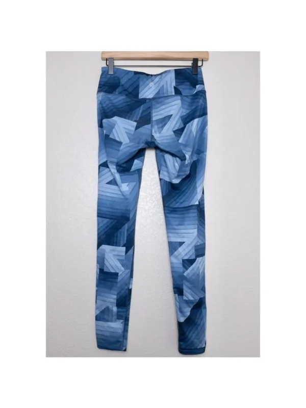 Athleta Chaturanga Geometric Leggings S Blue Frost Stretch Pocket Full Length - Image 6