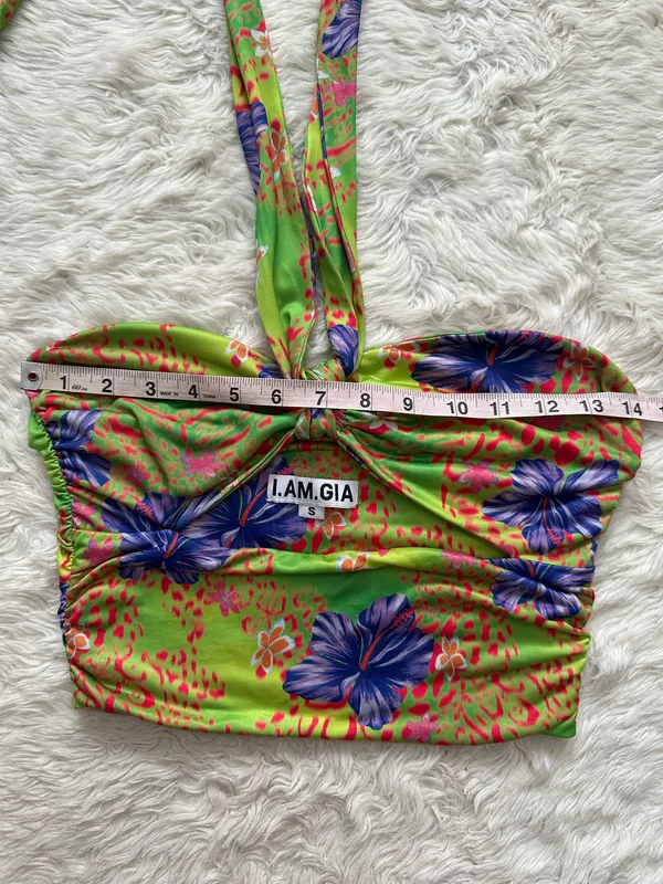 I.AM.GIA Top Isabella Halter Crop Top Cut Out Hibiscus Tropical Hawaiian Sz S - Image 7