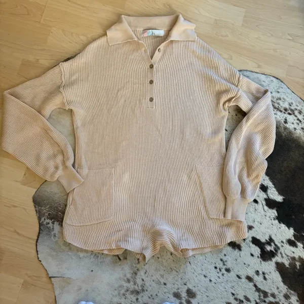 FREE PEOPLE BEACH Picnic Sweater Romper In Vanilla‎ Cake Size XS - Image 3
