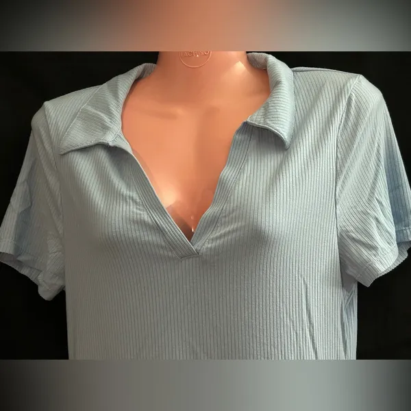 Love Tree Women Form Fitting Light Blue Collared Short Sleeve Textured Dress LG - Image 7