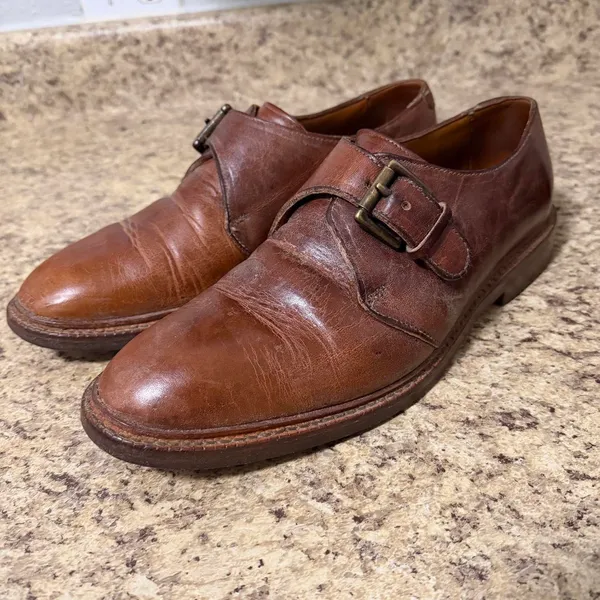 Allen Edmonds Lubbock Men 9 D Brown Leather Monk Strap Dress Shoes USA 8032 Oxfords Loafers Preppy Old Money - Image 3