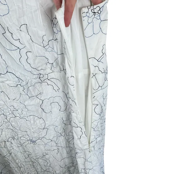 White Cotton Embroidered Handmade‎ Lined V-Neck Sleeveless Midi Dress Size 16 - Image 4