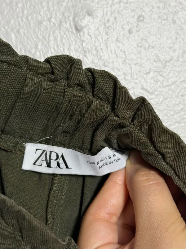 Zara Women Elastic Waist Preppy Olive Green Drawstring Jogger‎ Pants size S - Image 4