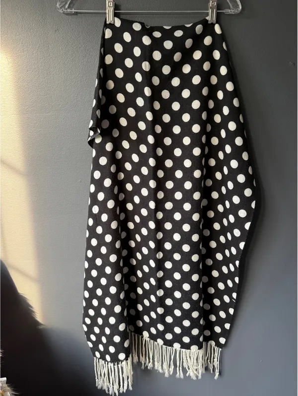 Black and White Polka Dot Shawl with Fringe - Image 2
