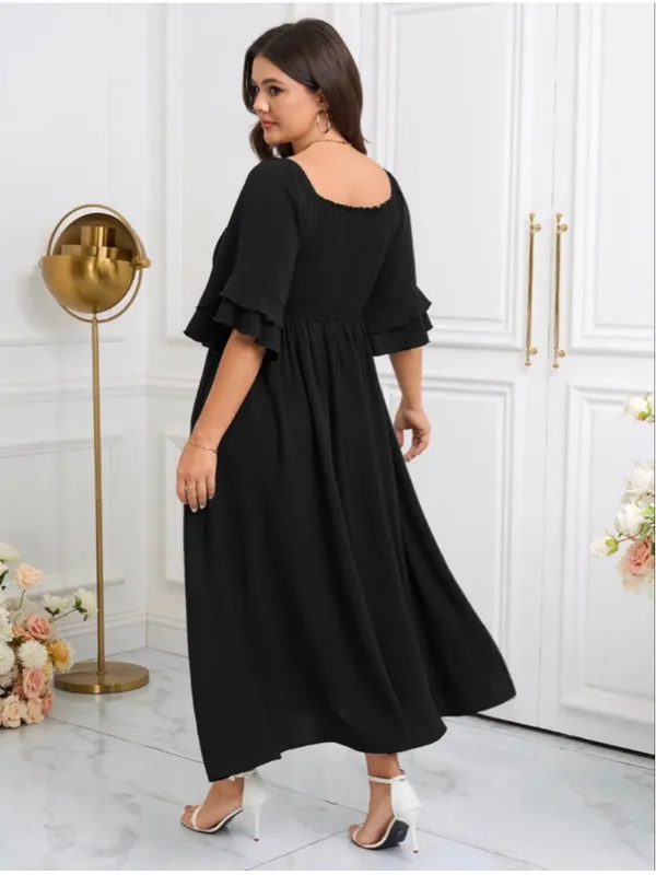 NEW Plus Size Smocked Square Neck Short Sleeve Dress 1X - Image 2
