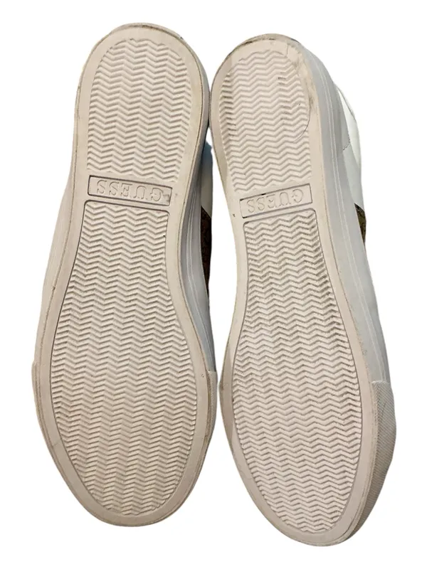 GUESS Los Angeles Women’s White Low-Top Laced Sneakers with Brown Monogram Stripe Panel - Image 6