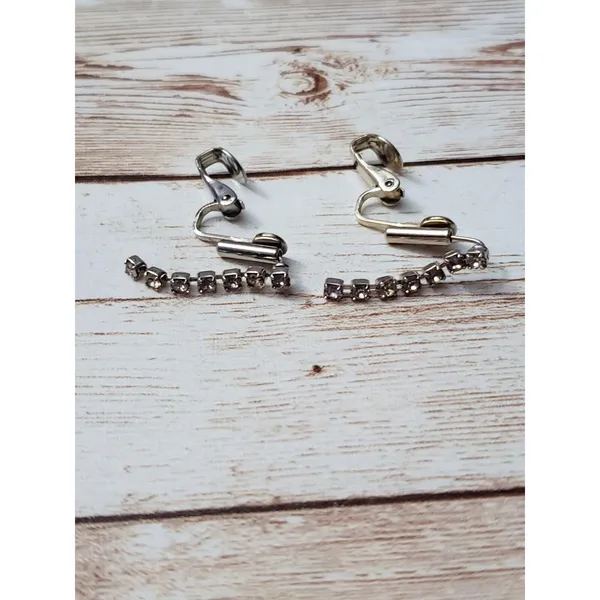 Vintage Screw On Earrings - Clear Gem Strand Dangle 7/8" - Image 2