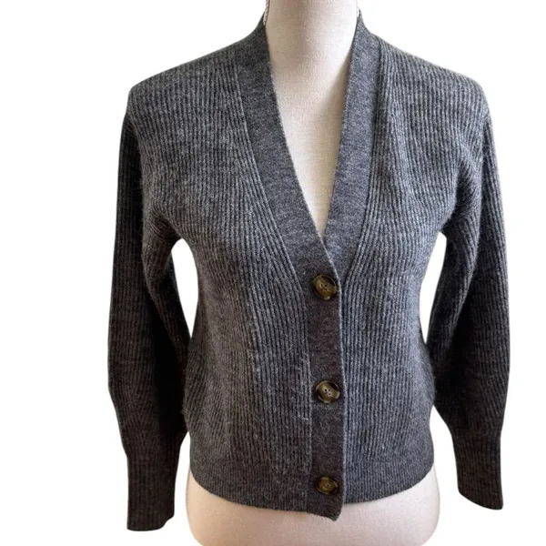 Quince Baby Alpaca-Wool Cropped Cardigan Sweater Charcoal Gray XS - Image 2