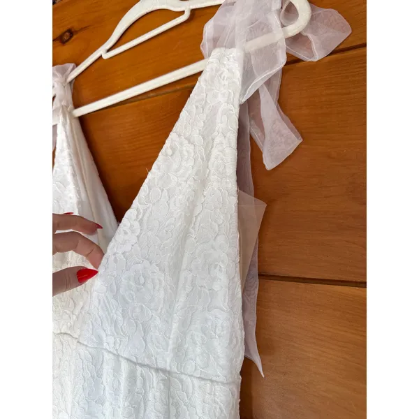 NWT Lulus Eternally Yours White Lace Tie-Strap Mermaid Maxi Dress Bridal Bride S - Image 5