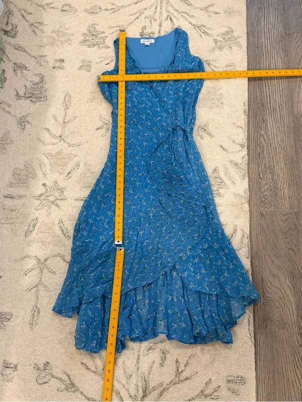 April Cornell Blue Floral Rayon Wrap Maxi Dress XXS Ruffle Hem Boho NWOT - Image 9